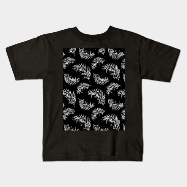 Black and white palm tree leaves Kids T-Shirt by Spinkly